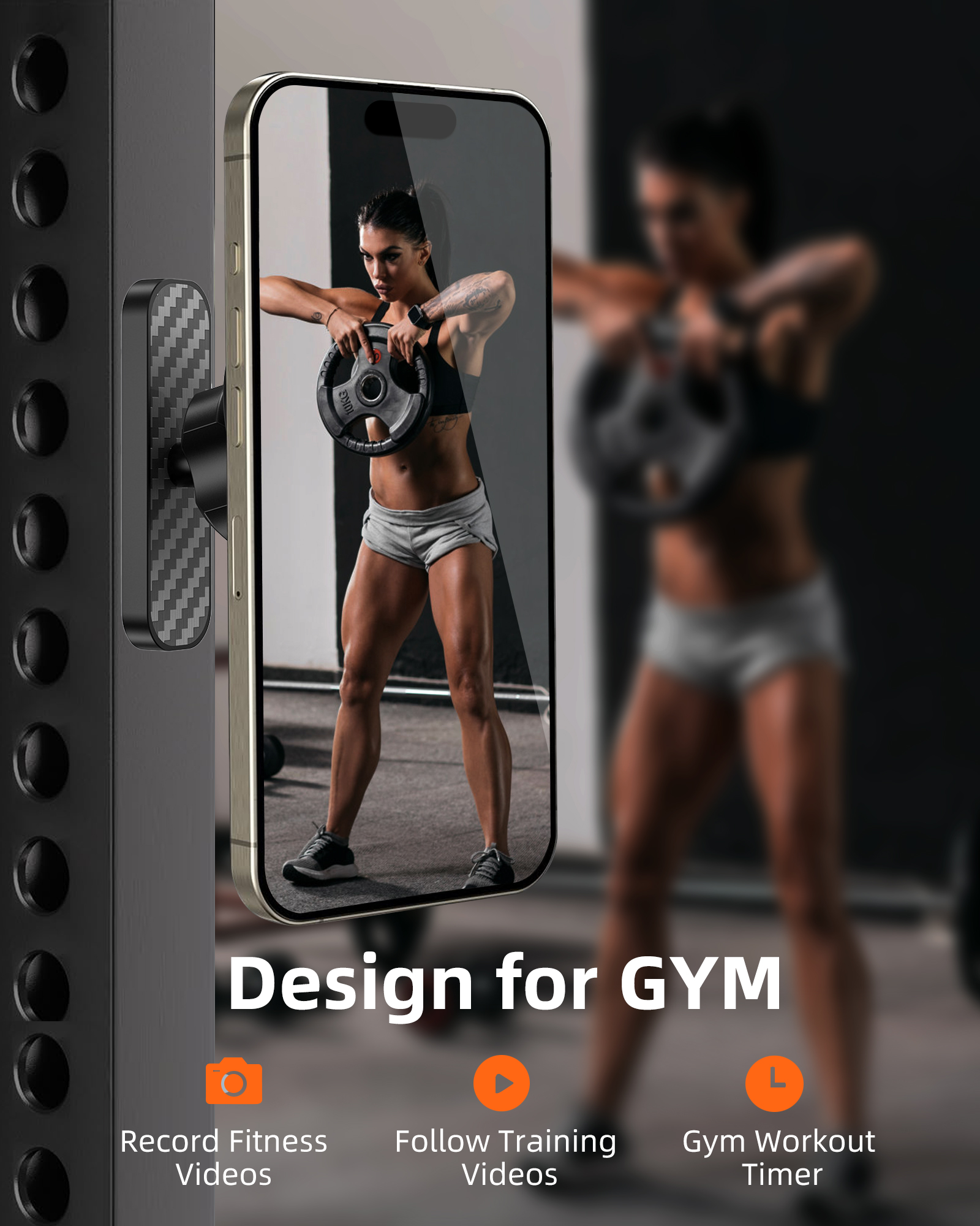 Dual Magnetic Phone Holder for Gym,360 degree Rotating Gym Phone Mount for MagSafe, Strong Magnets Compatible with iPhone 16/15/14/13/12 Shoot Hands-F