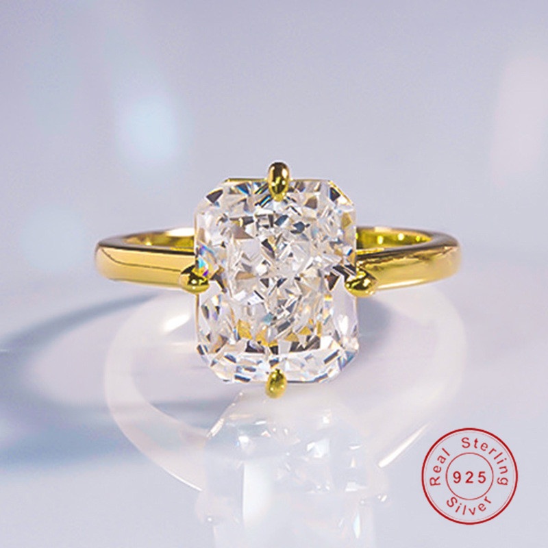 Choucong Ins Top Sell Wedding Rings Luxury Jewelry Pure 100% 925 Sterling Silver Radiant Shape White Moissanite Diamond Promise Women Engagement Band 