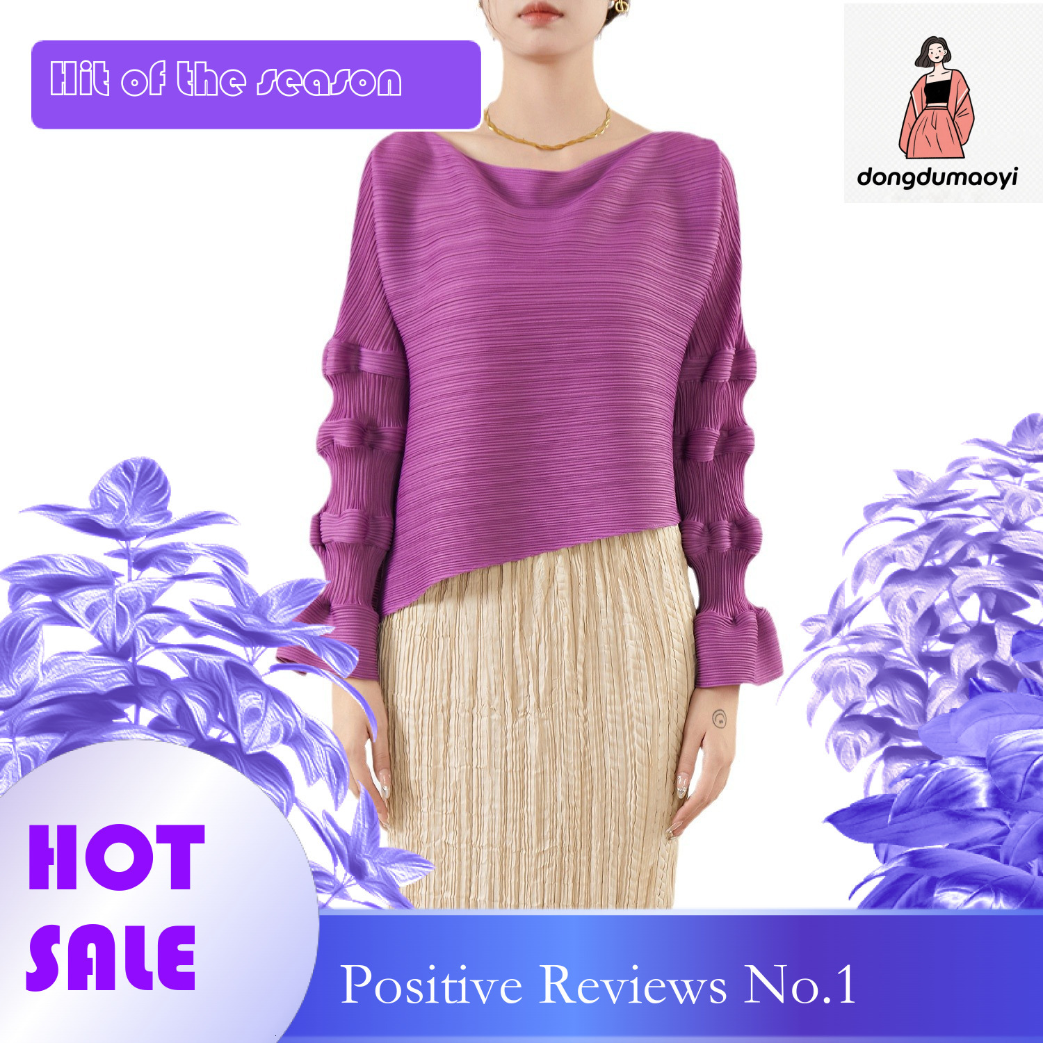 dongdumaoyi Wrinkled Irregular One Shoulder Top for Women's Miyake New Style, High End, Tailored, niche temperament, Pure Desire Base T-shirt