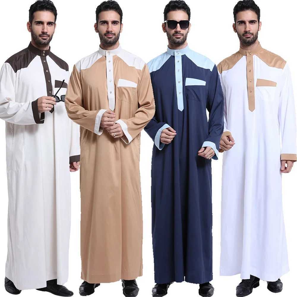 Saudi Arabic Men Jubba Thobe Muslim Long Sleeve Robe Thoub Eid Ramadan Dishdasha Traditional Clothing Islamic Prayer Abaya Dress X250514