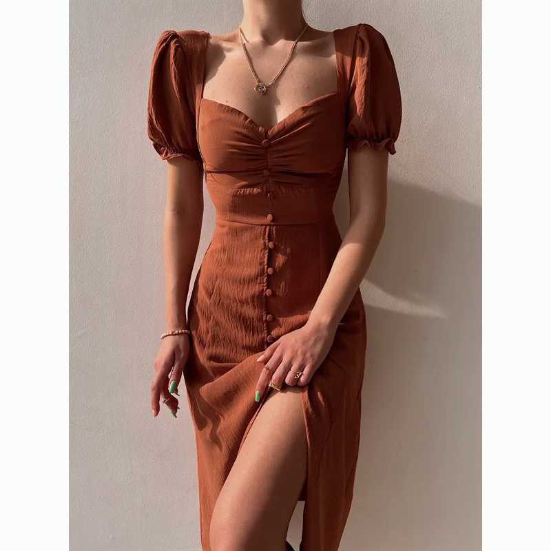 Fashion Bandage Bodycon Dresses For Women Puff Short Sleeves Sexy Low Cut Slim A-line Dress Elegant Ladies Dresses 2023 SummerXJ250514