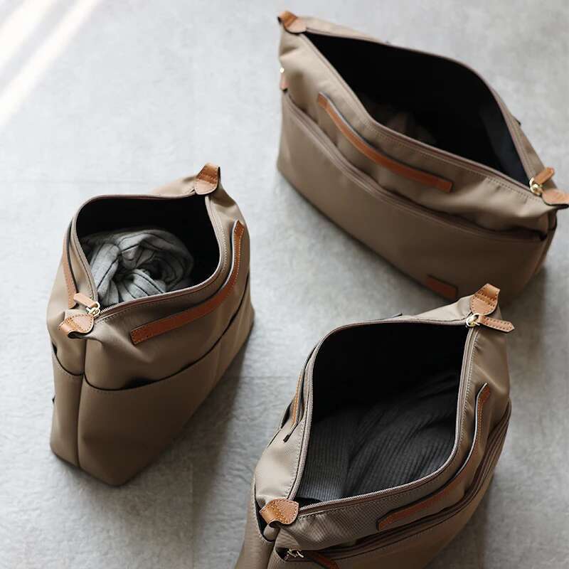 Multifunctional Liner Convenient Storage Bag Waterproof Nylon With Oil Wax Leather Handbag