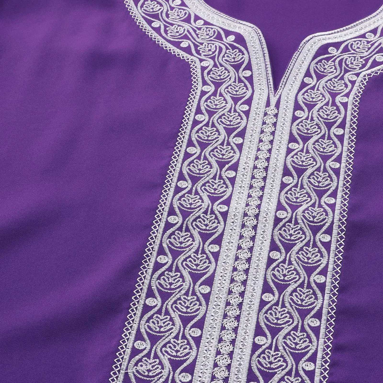 2025 Islam Purple Kaftan Muslim Mens Dress Marok Kanis Cher Kaftan Embroidered Loosely And Breathed Djellaba Abaya Thobe X250514