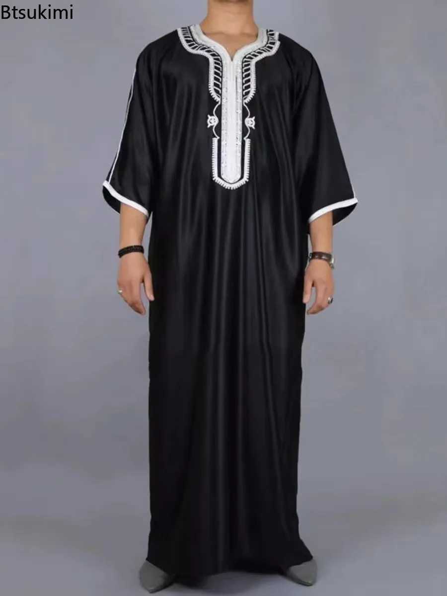 New 2025 Muslim Fashion Abayas for Men Patchwork Embroidery Long Robe Saudi Arab Kaftan Male Jubba Thobe Islamic Moroccan Abaya X250514