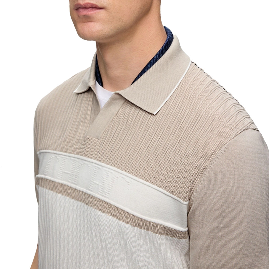 CHCH Men's Splicing Knitted 2025 New Spring/Summer Aging Reduction Collar Blue and White Strip Polo Shirt Short Sleeve Top