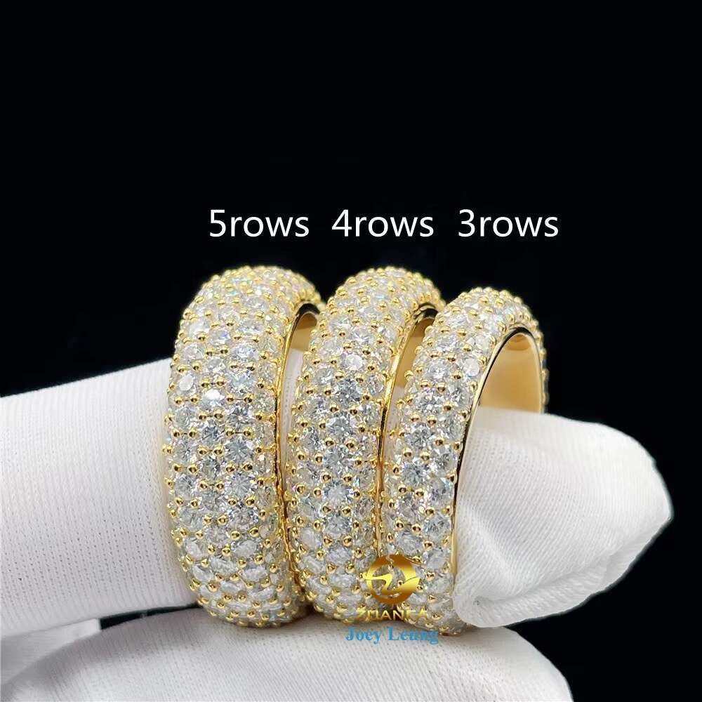 5 Rows Stone 925 Sterling Silver 14K 18K Gold Plated Iced Out Jewelry VVS Moissanite Eternity Band Rings