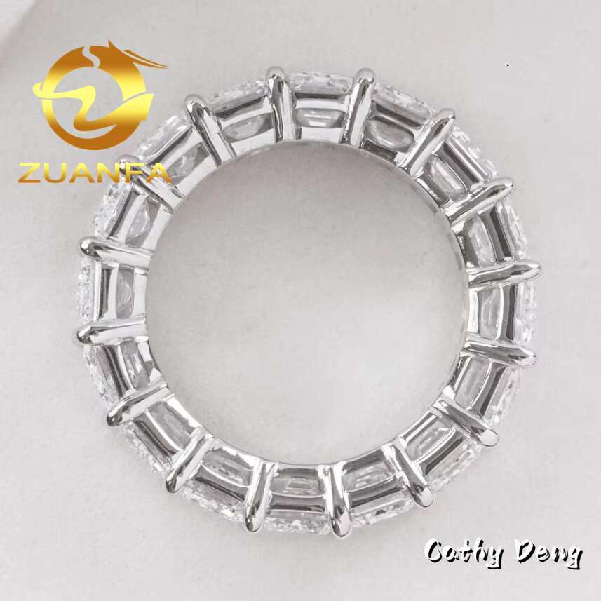 Hot Selling 18k Gold Plated Iced Oiut Full Diamond Moissanite Eternity Band Ring 925 Sterling Silver Moissanite Diamond Ring