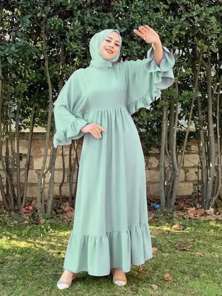 New Muslim fashion hijab Dubai Abaya long dress Women with belt Solid color patchwork Islamic dress Abaya African dress X250514