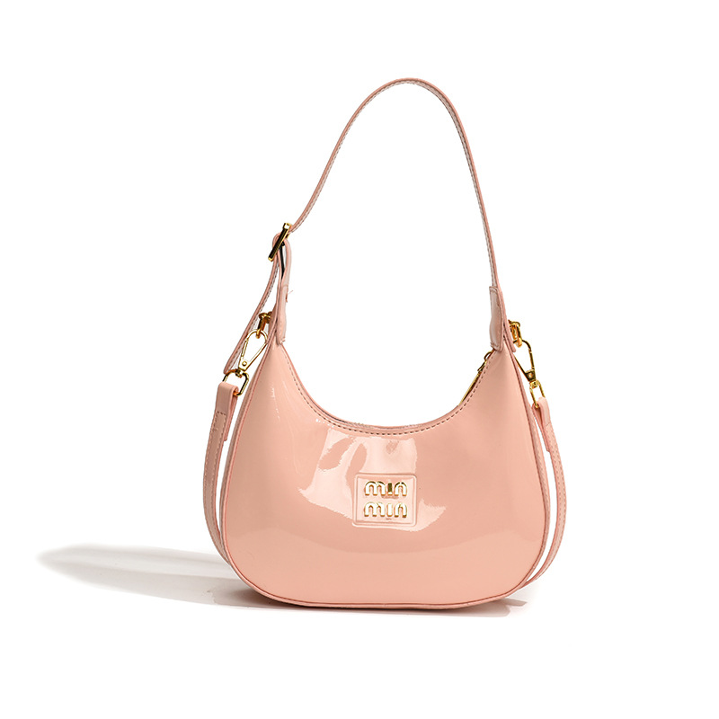 Free shipping, designer ladies' French high-end style patent leather underarm bag, women's 2025 versatile and niche crossbody bag