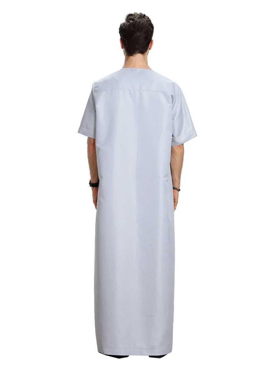 Eid Muslim Jubba Thobe for Men Islam Kaftan Abaya Pakistan Saudi Arabia Djellaba Buttons Short Sleeve Long Dress Abaya Ramadan X250514