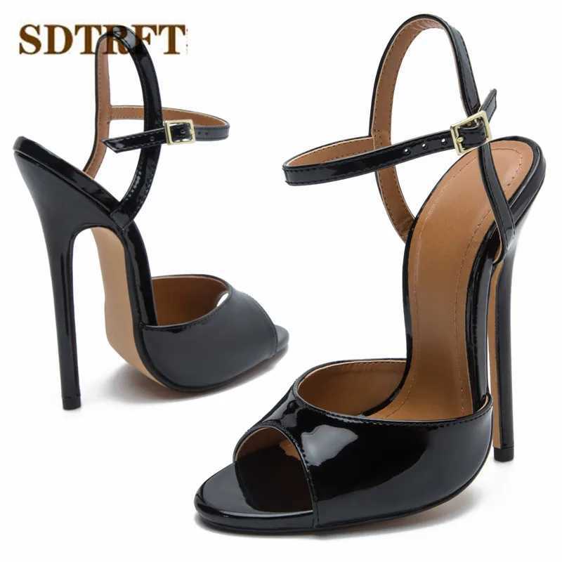 SDTRFT Stiletto Ladies Party COS Sandals Ankle Strap Shoes Woman 15cm Thin High Heels Shoes Woman Peep Toe Narrow Band Pumps W250514