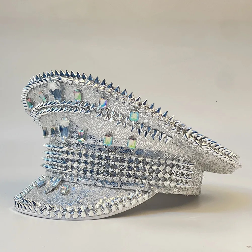 Silver Sequin Diamond Bride Caps Bling Visors Hen Party Queen Hats Beret Women Wedding Hat Pography Shows Accessories 250513
