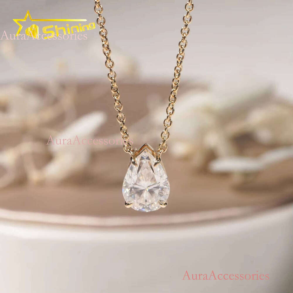 Women Classic 1CT 18 Yellow Gold IGI Report Lab Grown Pear Dia Necklace