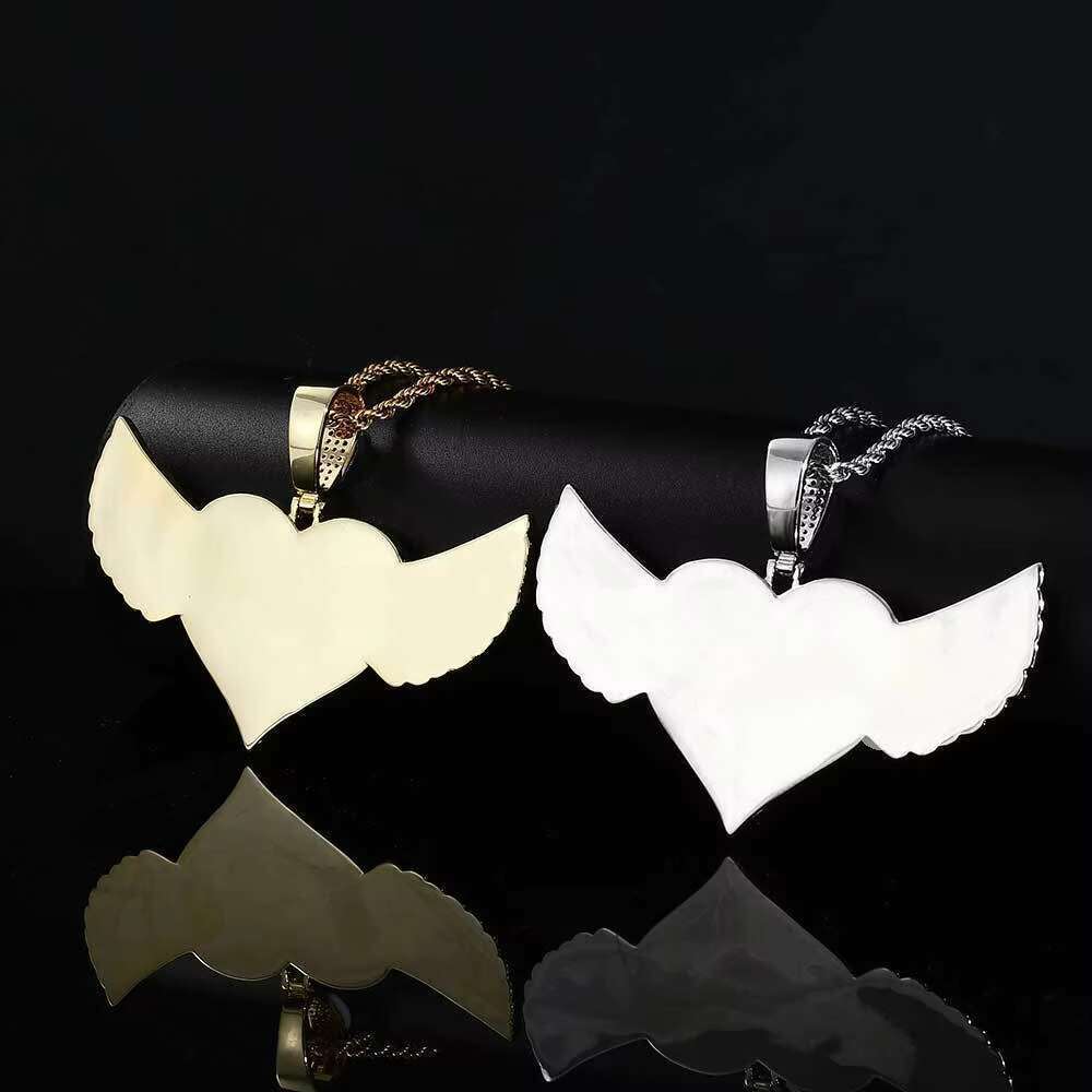 Hip hop Heart Photo Pendant Men's Personalized Memory Picture Necklace with Wings