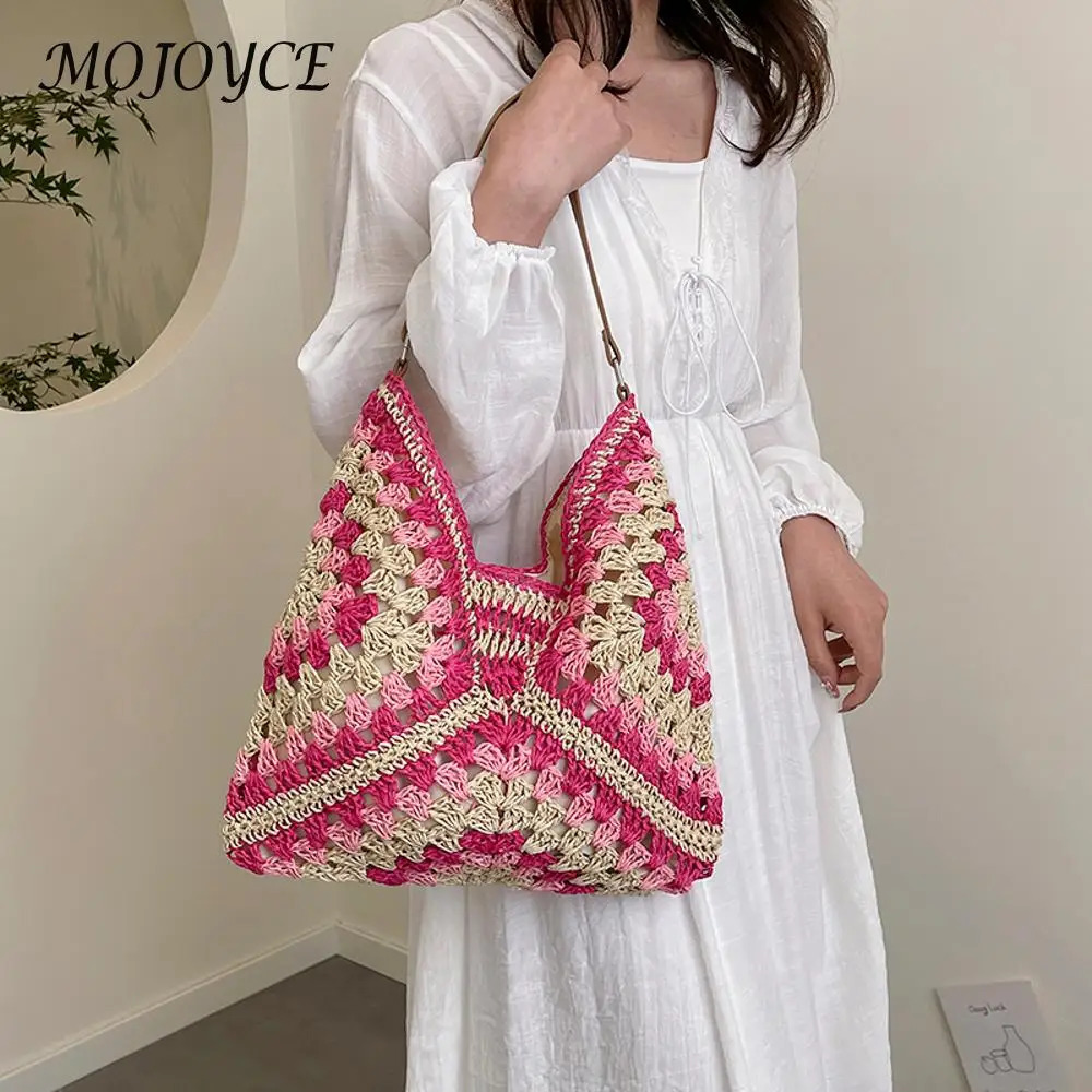 Women Woven Handbag Large Capacity Casual Tote Bag Wear Resist HollowedOut Braid Summer Beach Travel 250514