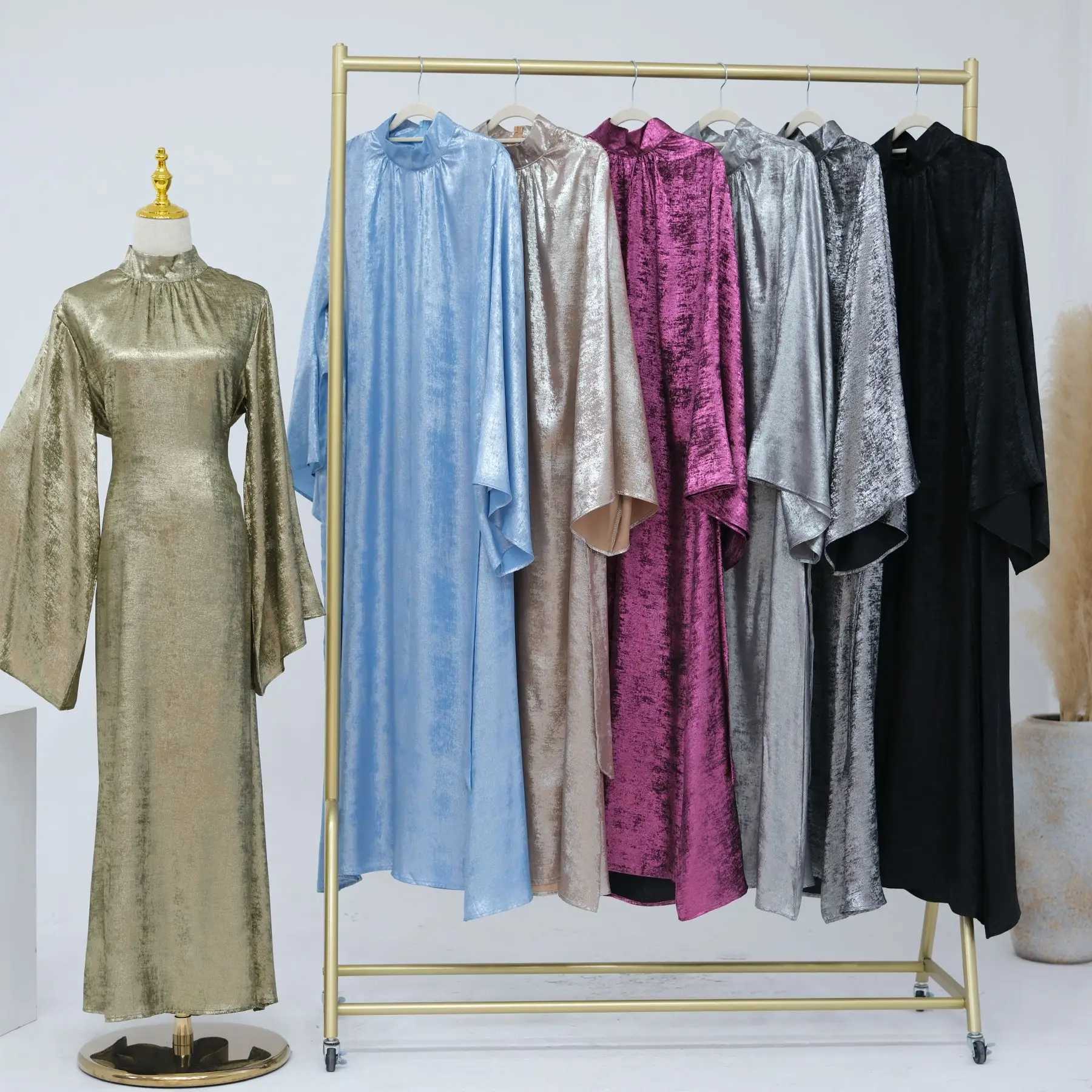 2024 Islamic Elegant New Shinny Kaftan Abaya Women Muslim Dress Turkey Islamic Clothing Modest Dress Dubai Abaya EID Collections X250514