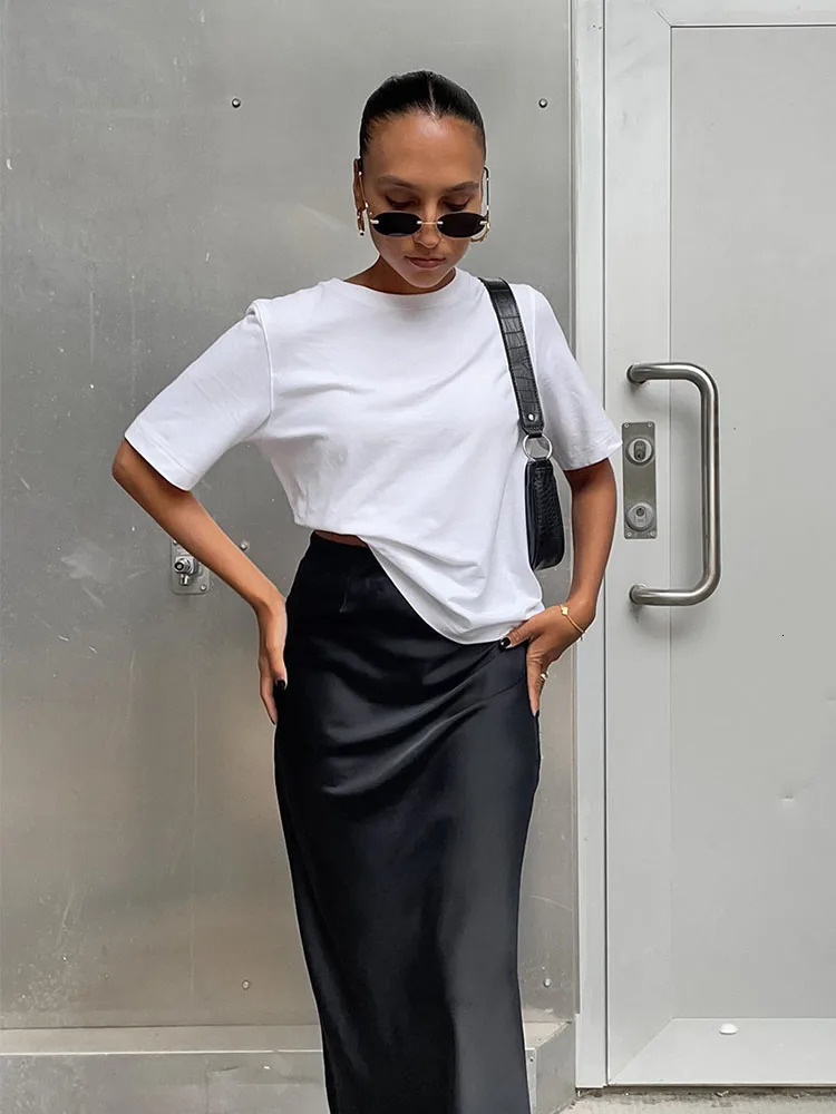 Elegant Satin Black Trumpet Skirts Fashion Slim High Waist Women Female Solid Office Long Skirt Spring Summer 250514