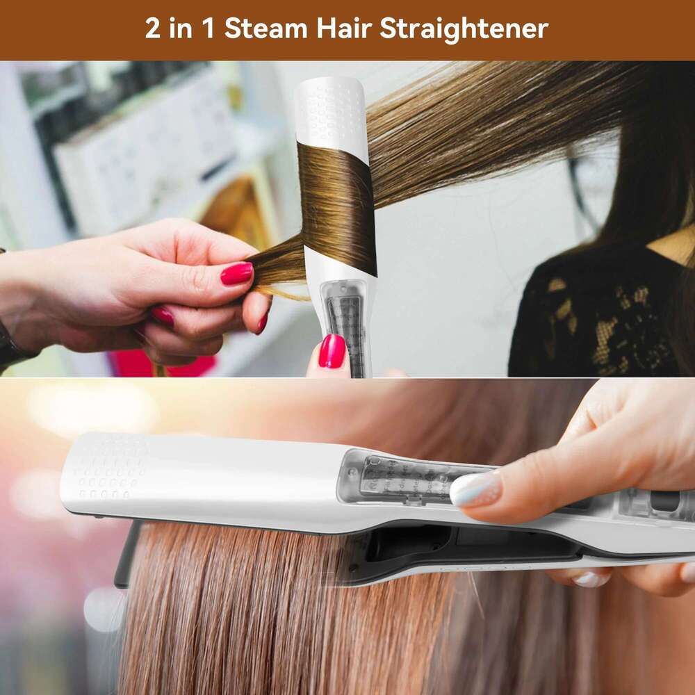 Steam Straightener Professional Electric Ceramic Wide Curling Flat Iron Hair Plates Lcd Display Hot Comb Straightening