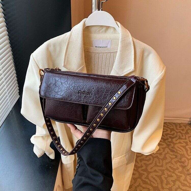 casual texture solid color commuting fashion underarm single shoulder rivet large capacity high-end feel bag