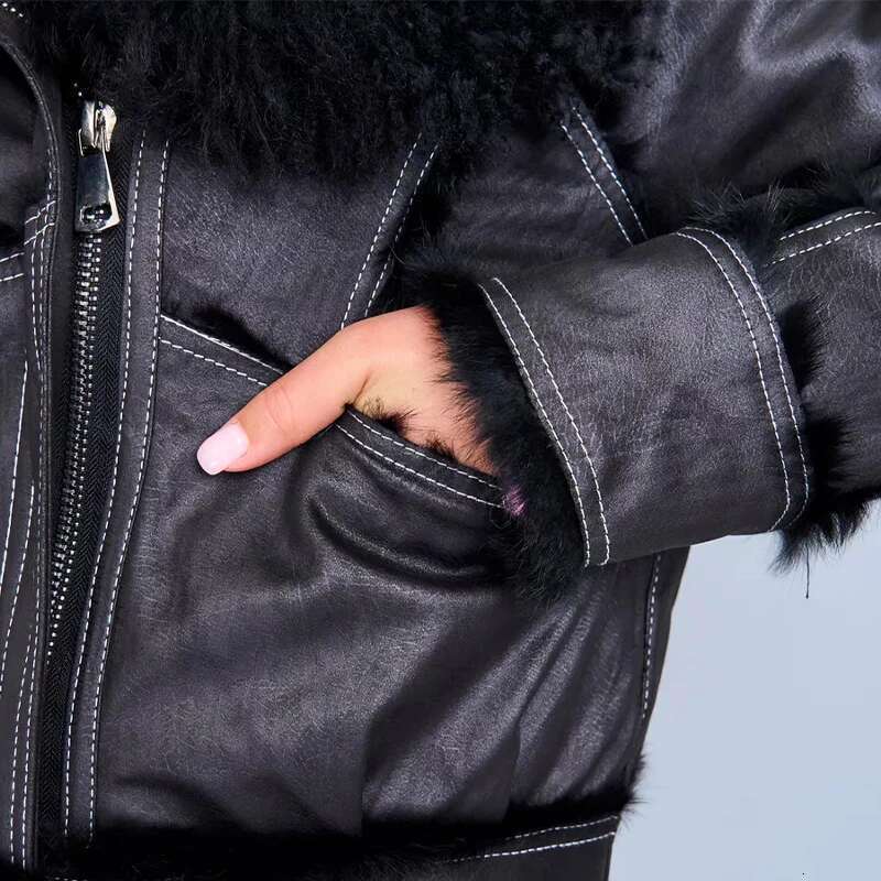 Fur Winter New In Jacket Natural Real Rabbit Hair Inner Liner Short Casual Slim V-Neck Sheepskin Coat For Women