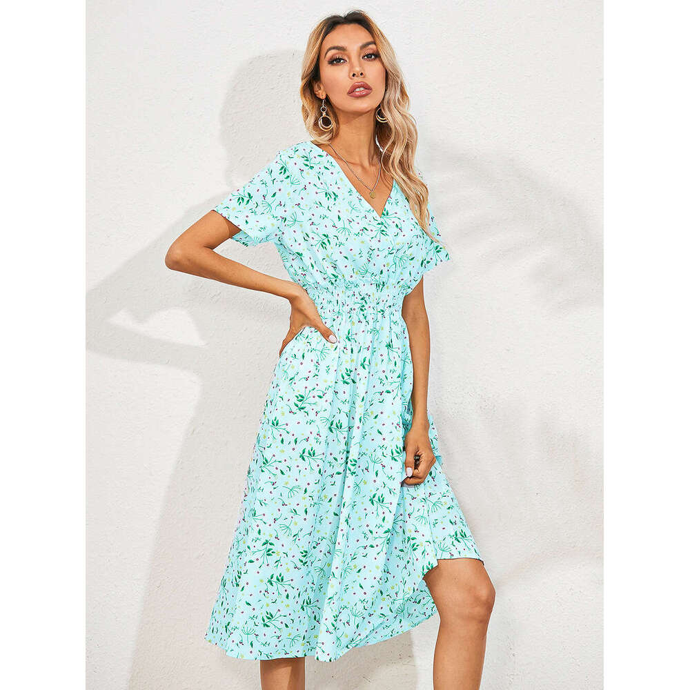 Women Clothes Dress Women S Summer Floral Print Short Sleeved Dress KQ