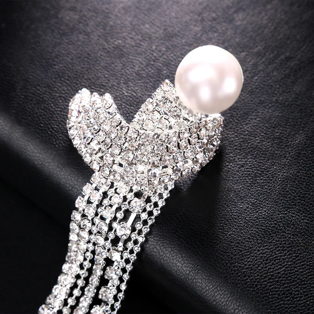 Elegant Long Tassel Rhinestone Drop Earrings Piercing Bridal Gift Square Pearl Geometric Dangle Earrings Wedding Jewelry 250513
