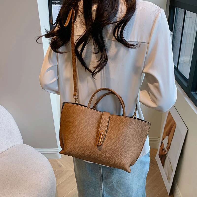 Women Simple Crossbody PU Leather Fashion Top-Handle Adjustable Strap Vintage Tote Handbag Ladies Commute Bag