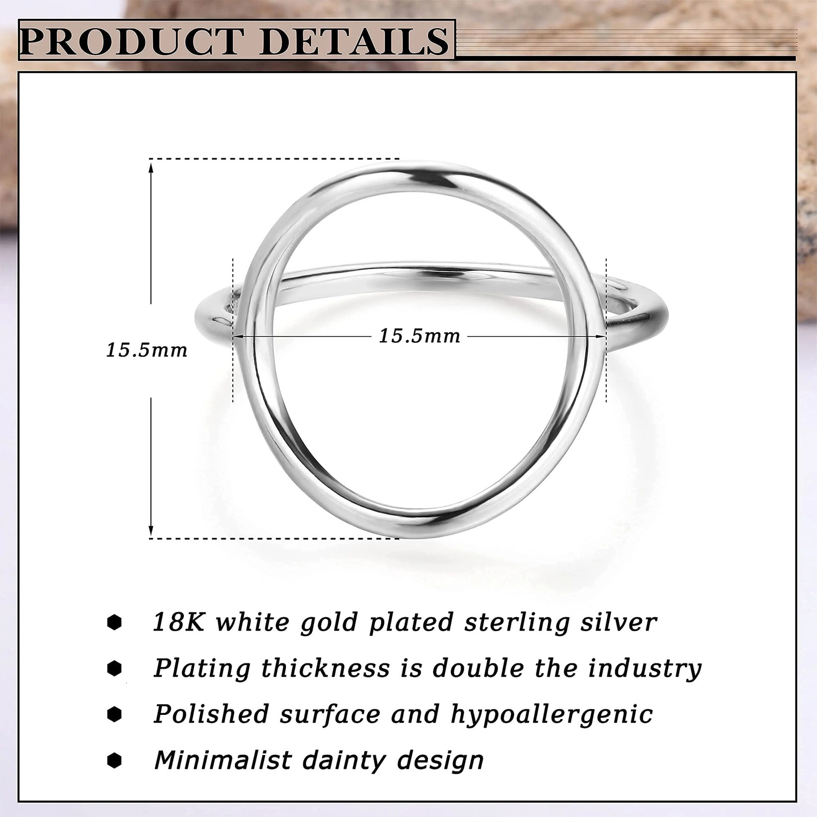 Fansilver 925 Sterling Silver Circle Rings 18K White Gold Plated Fashion Simple Plain Stackable Ring Statement Promise Rings 250513