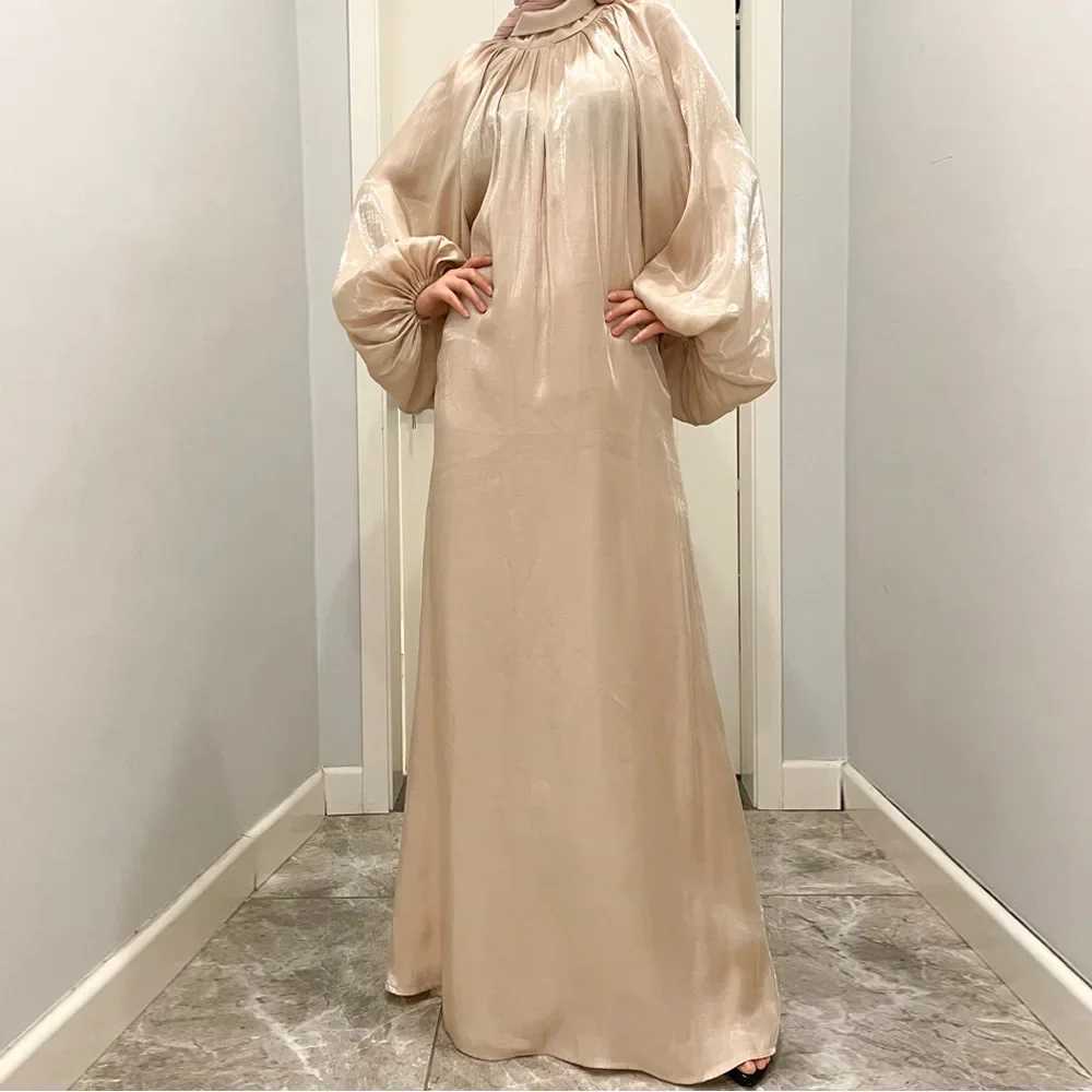 Shiny Satin Abaya Elegant Women Muslim Lantern Slves Long Maxi Dresses Turkey Eid Ramadan Arab Kaftan Islam Party Gown Vestido X250514