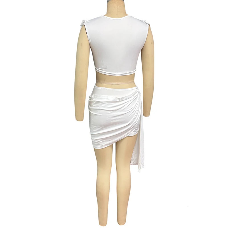Wefads 2 Piece Set Women Summer Sexy Fashion Solid Sleeveless V Neck High Waist Tank Top A Line Irregular Pleated Mini Skirt 250514