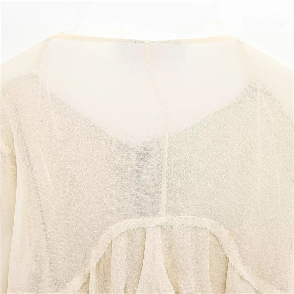 Taop Za womens spring and summer round neck flared sleeve ruffle collar lace up layered decoration shirt 250514
