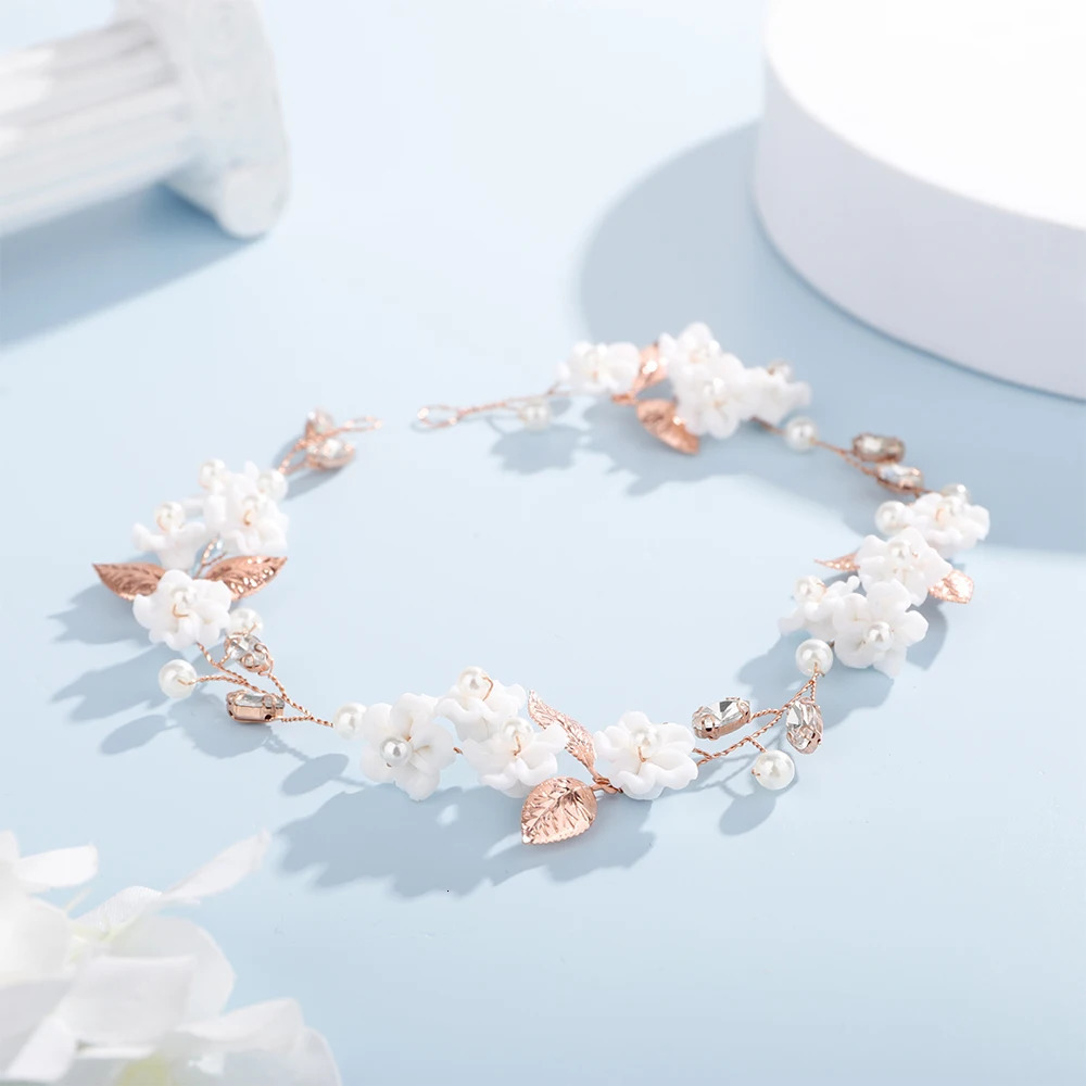 Silver Gold Floral Rhinestone Bridal Headband Handmade Women Pearl Leaf Wedding Headpiece Tiaras Bridesmaid Hair Accessories 250509