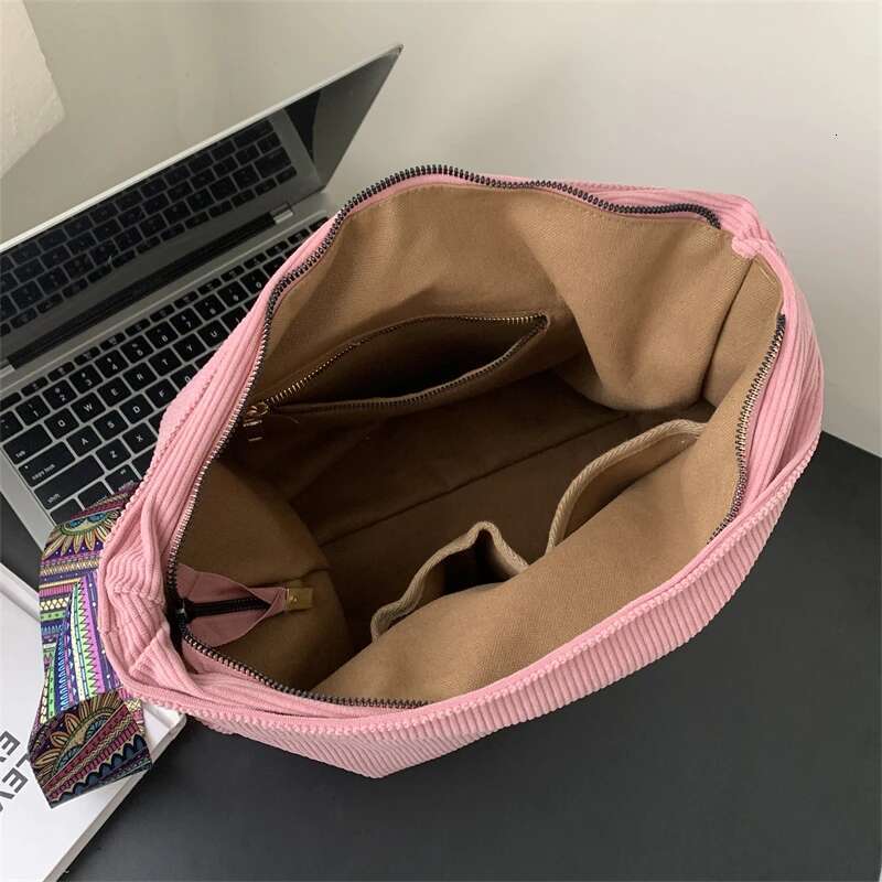 Women Corduroy Shoulder Bag Large Handbag Big Casual Tote Canvas Lining Solid Cloth Purse Zipper Crossbody Messenger Bags