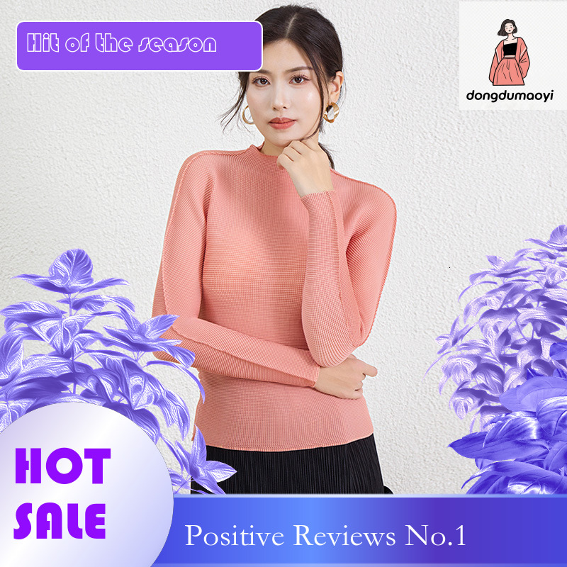 dongdumaoyi Purple Sister Fold New Half High Collar Bottom Shirt Long Sleeve Classic Women's T-shirt Slim fit Large Waist Top