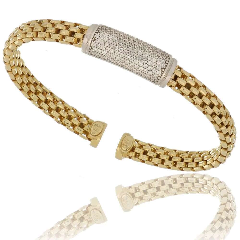 Made in Italy Gold Italian Bracelet Mesh Opening Miniature Straight Tube Design Handmade Women's Boutique Jewelry Channel