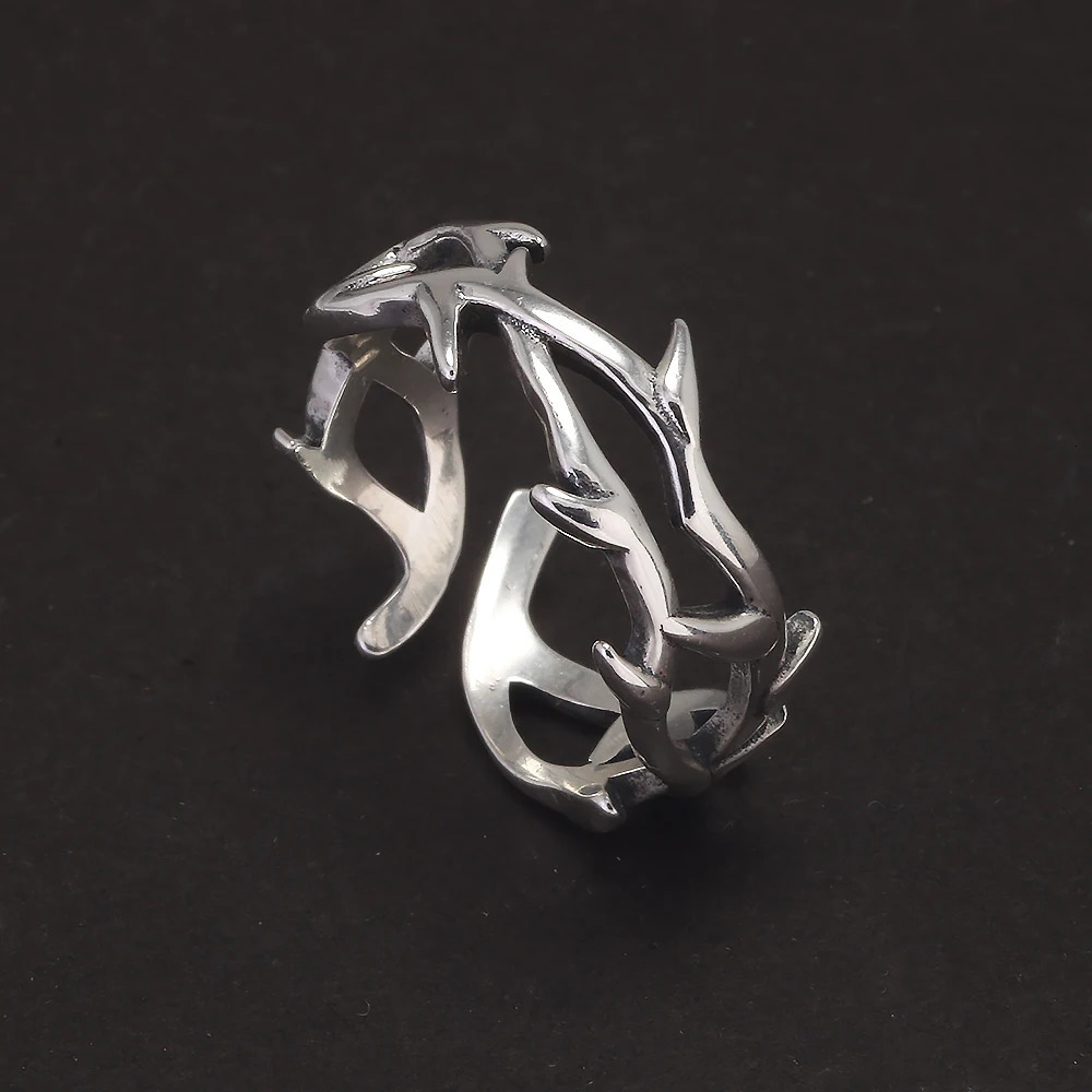 925 Sterling Silver Goth Rock Thorns Spiky Ring for Men and Women Resizable Retro Y2K Finger Rings Party Jewelry Gift 250509