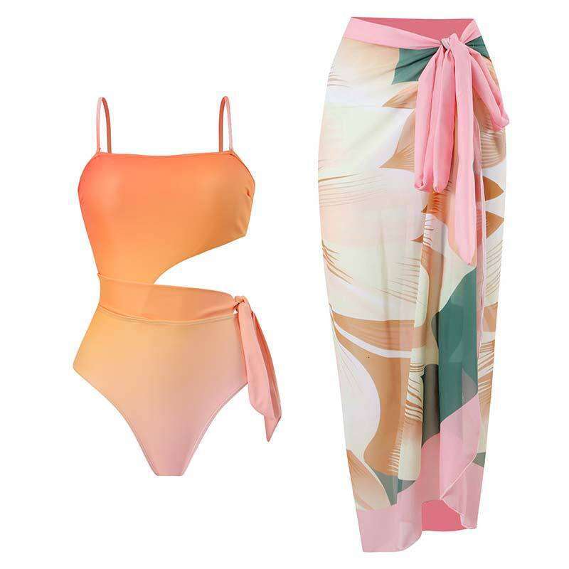 2025 gradient printed one-piece swimsuit for women in Europe America, popular on Instagram, retro strap swimsuit, new style, chic and elegant clothing