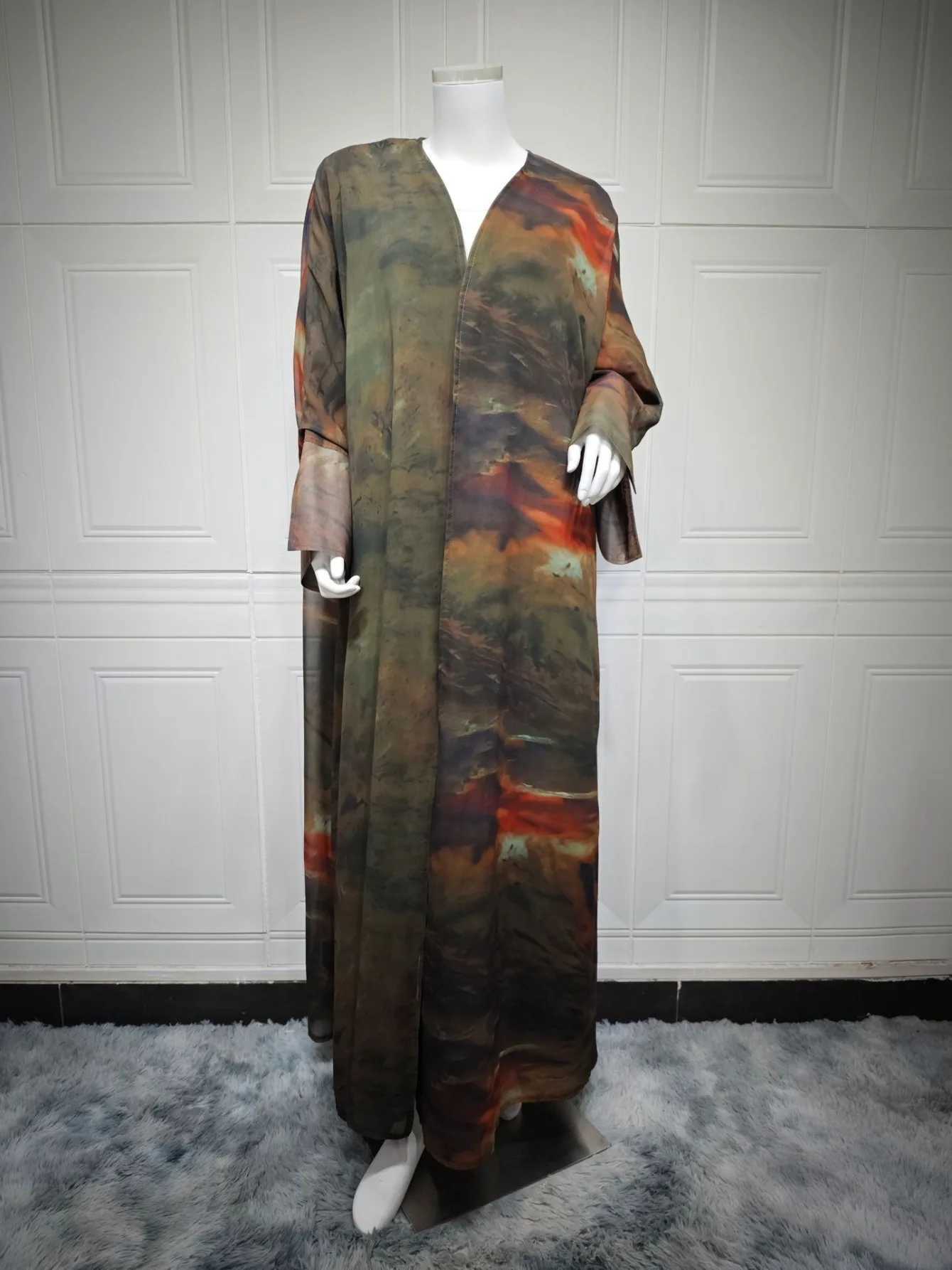Middle-East Open Front Abaya Muslim Full Slve Tie-dye Loose Arabian Abayas Turkey Kaftans Women Jilbabs Islamic Maxi Dresses X250514
