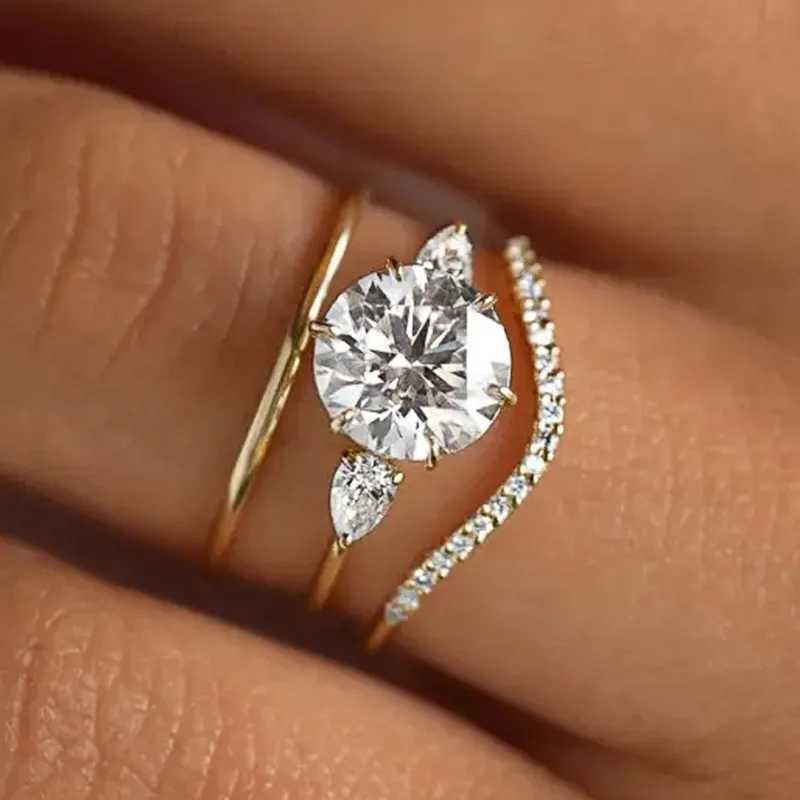 925 Sterling Silver 3Pcs Rings Set for Women Shiny Cubic Zirconia Unique Designed Finger Accories Fashion Wedding JewelryXJ250514