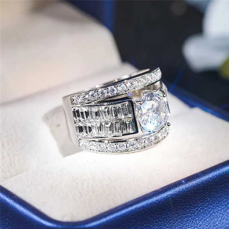 925 Sterling Silver Luxury Wide Shiny Rings for Women Brilliant Cubic Zirconia Sparking Finger Accories Fashion JewelryXJ250514