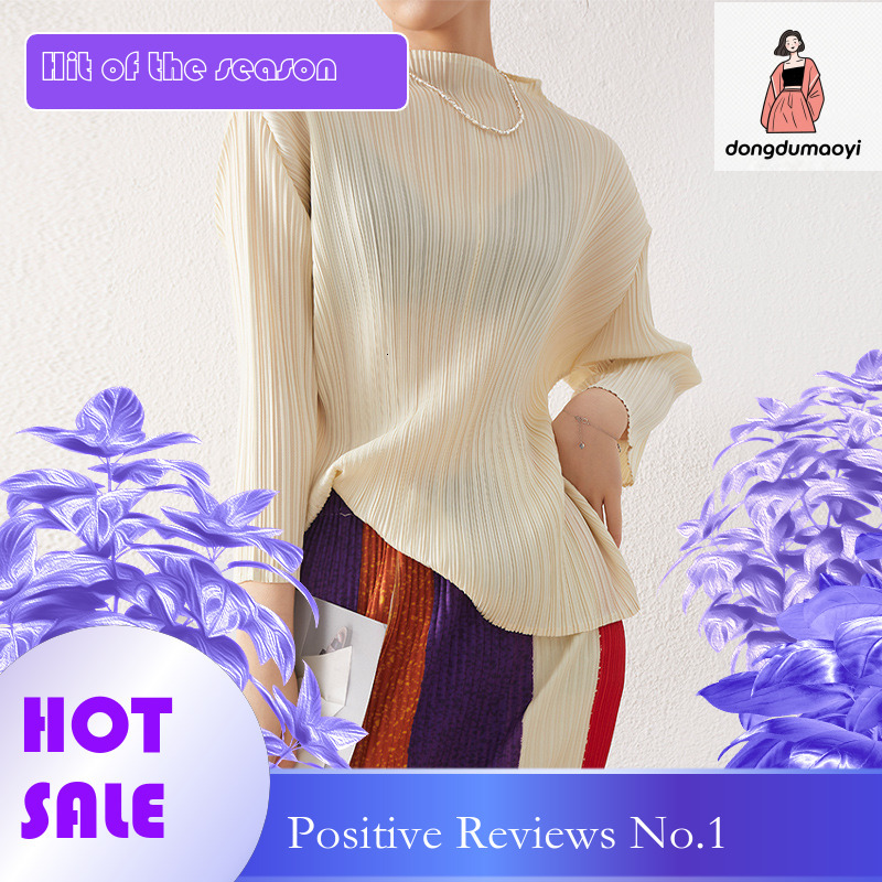 dongdumaoyi 2023 autumn mid sleeve design T-shirt nine quarter sleeves three bedroom style top with pleats, long sleeves, and a base for women