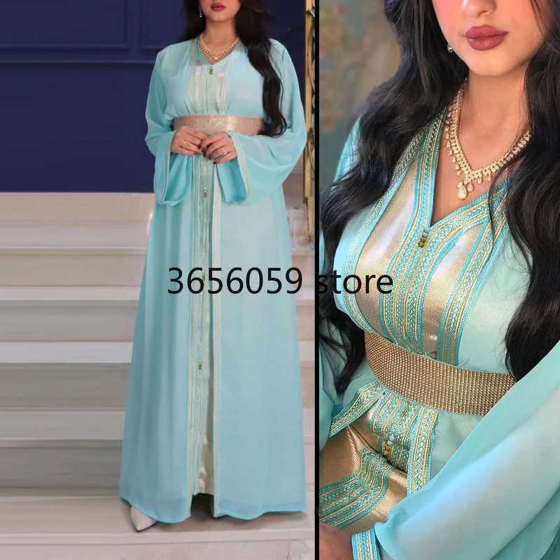 Diamond Belt Moroccan Takchita Party Kaftan Chiffon Abaya Satin Inner Dress Saudi Middle East Muslim Party Eid Ramadan Robe X250514