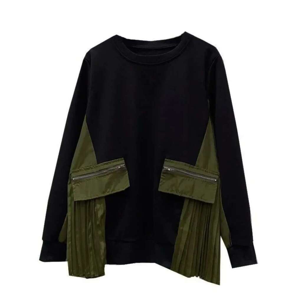 Contrast Pleated Ropa Mujer Zipper Pocket Patchwork Hoodies Women Long Sleeve O Neck Sweatshirts Fall Womens Clothing Hoodie Designer