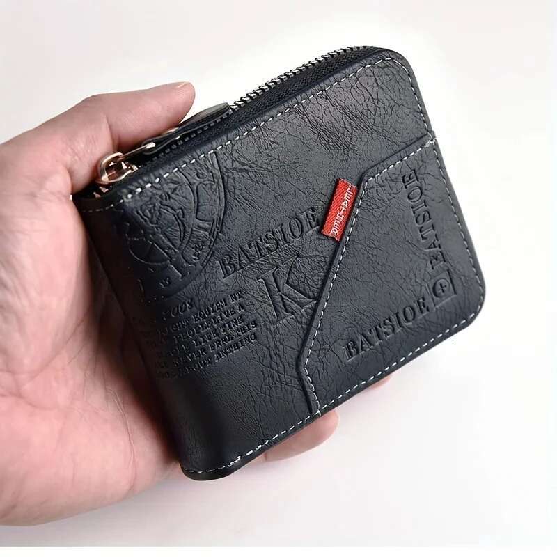 Men's Wallet Made of PU Wax Oil Skin for Men Short Male Card Holder Wallets Zipper Around Money Coin Purse