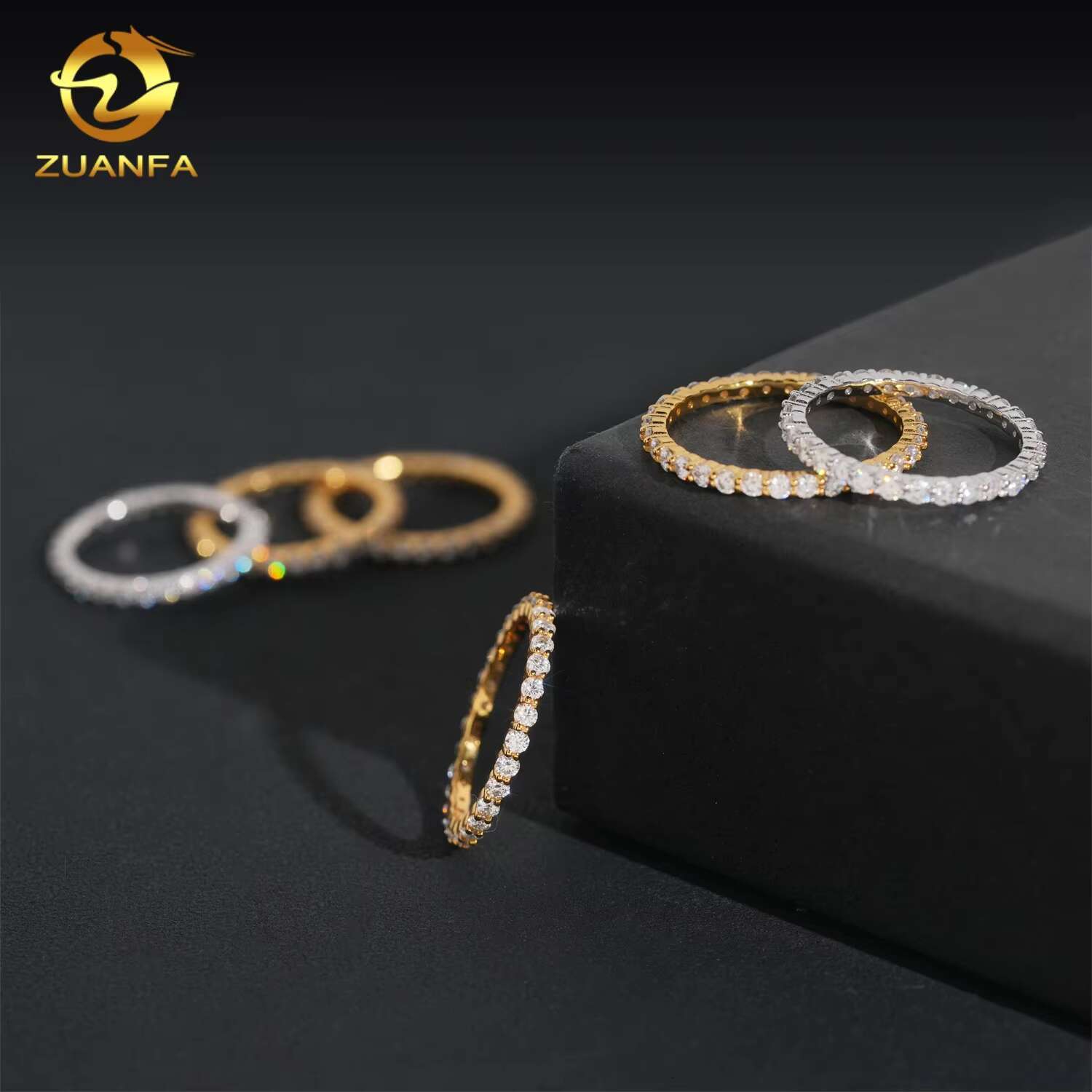 Fashion Jewelry 2mm 1 Row Moissanite Diamond Rings Eternity 925 Silver Hoop Women Men Moissanite Ring Pass Diamond Tester