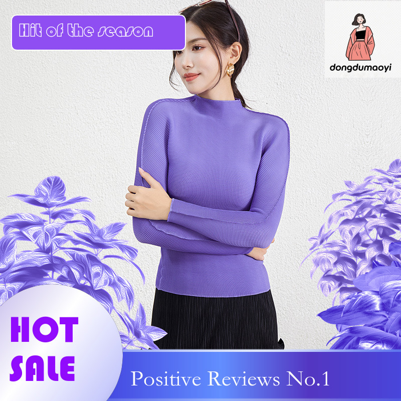 dongdumaoyi Purple Sister Fold New Half High Collar Bottom Shirt Long Sleeve Classic Women's T-shirt Slim fit Large Waist Top
