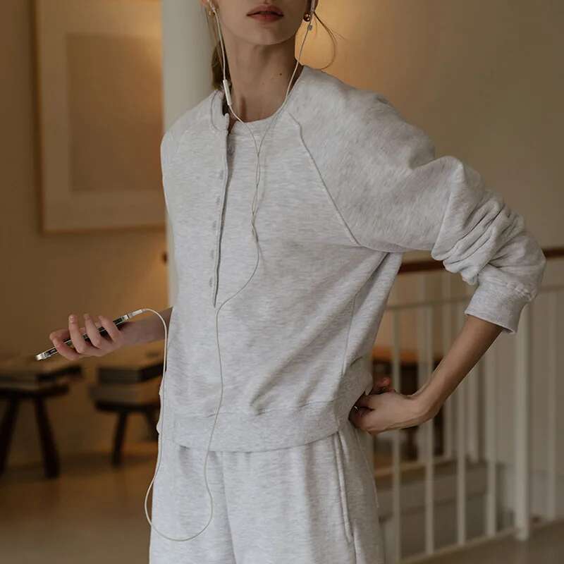 Street Style Cotton Fleece With Button Round Neck Casual Hoodie Women's Pullover Winter Fashion Ladies Tops Woman Cloth Designer