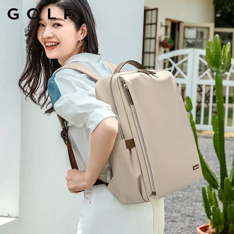 GOLF Women's Solid Color Nylon Laptop Bag 15.6 Inch Adult Female Backpack Travel Large Capacity Waterproof Fashion 2024