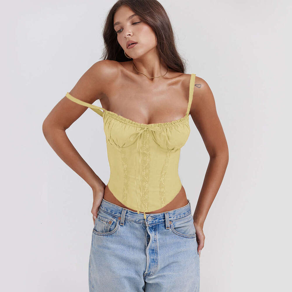 Summer Tee Shirt Women Clothes T Shirt Women T Shirt Graphic Tees Shirt 2025 Summer New Splicing Lace Up Sexy Spicy Girls Strap Top for Women