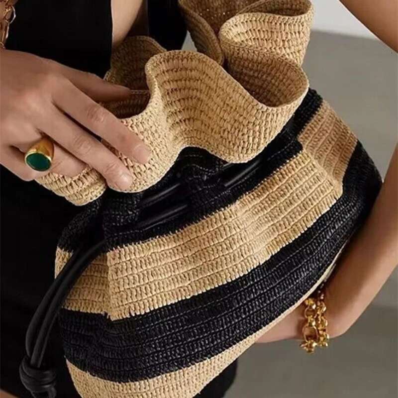Fashion Striped Straw Large Tote Bag Casual Paper Woven Women Handbag Handamde Summer Beach Shoulder Crossbody Bags